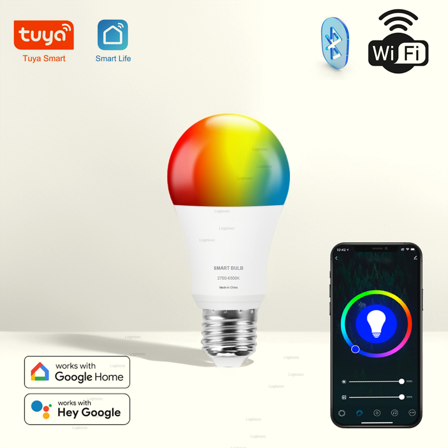 Home Decor Free App - Светодиодная лампа Tuya Bluetooth/WiFi E27 RGBCW,